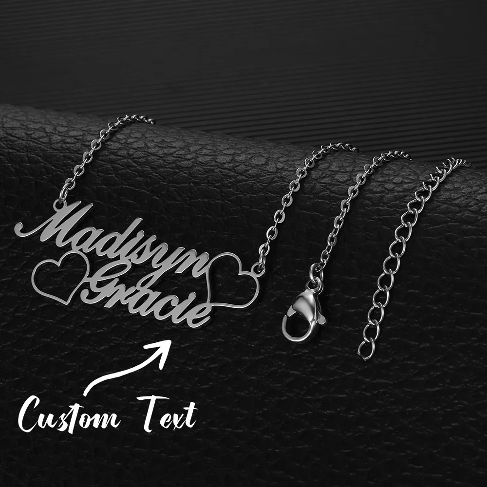Personalisierte Paar-Namenskette mit Herz-Anhänger aus Edelstahl, Individueller Schmuck als Geschenk für Frauen und Liebende
