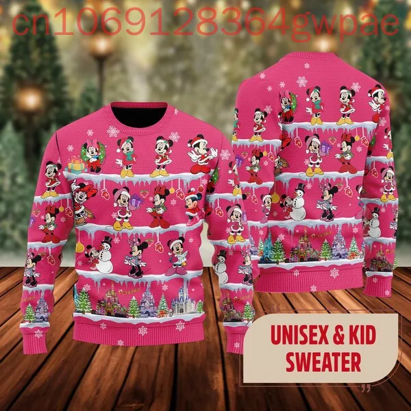 Disney Cute Pink Mouse Ugly Christmas Sweater Mouse Lady Xmas Christmas Gift For Men Women Merry Sweater