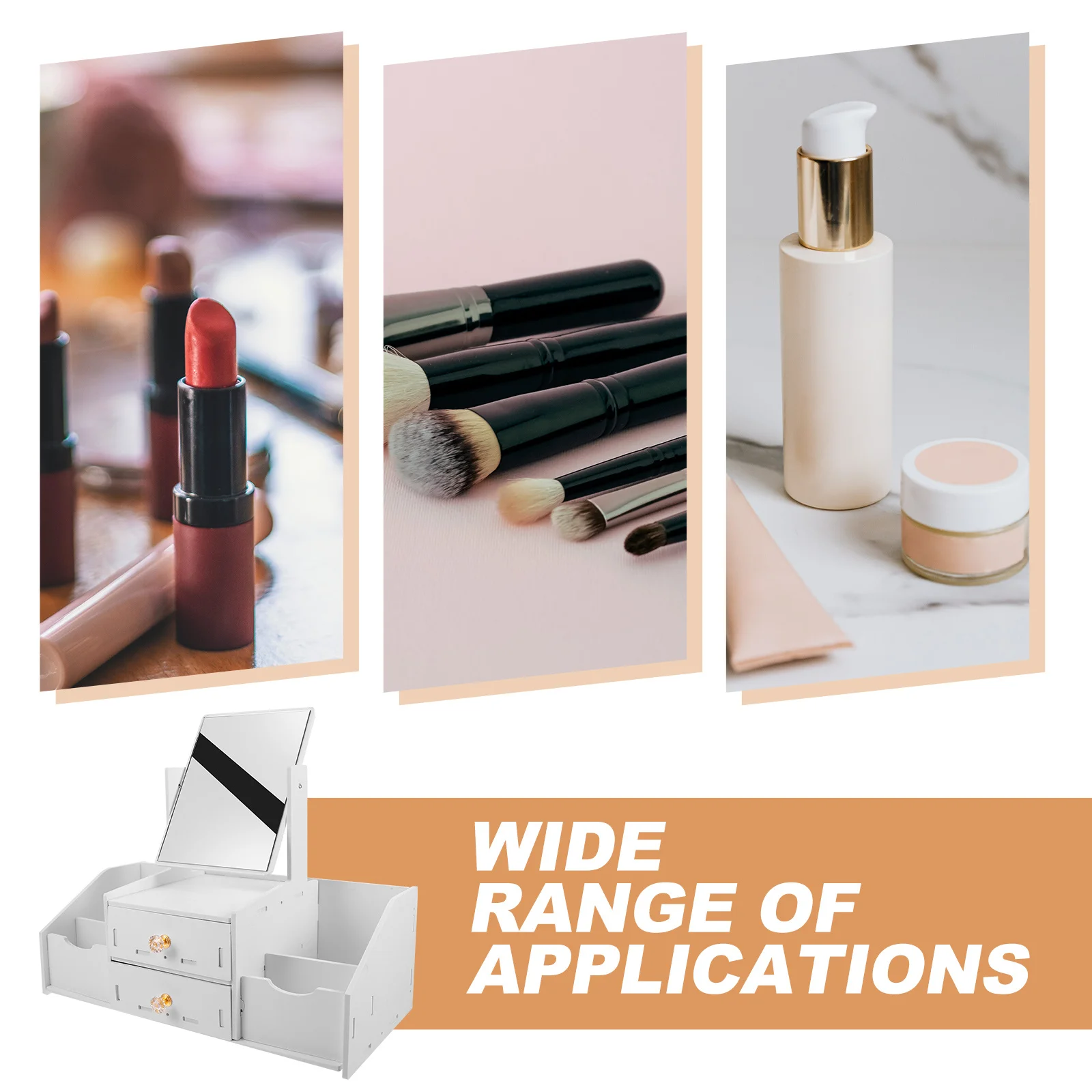 صندوق منظم مرآة المكياج متعدد الوظائف مكون من 3 أدراج لتخزين مستحضرات التجميل والمجوهرات والحمام المكتبي #1