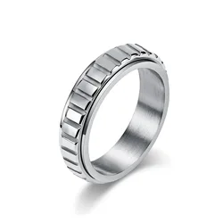 6mm Stainless Steel Gear Design Spinner Ring Wedding Band for Women Men Size 6-12