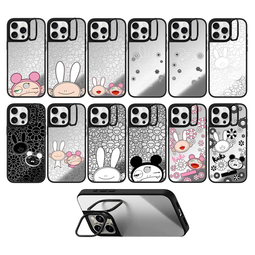 

Cute Flower Camera Stand Mirror Magnetic Phone Case Cover for IPhone 14 15 16 Pro Max Case