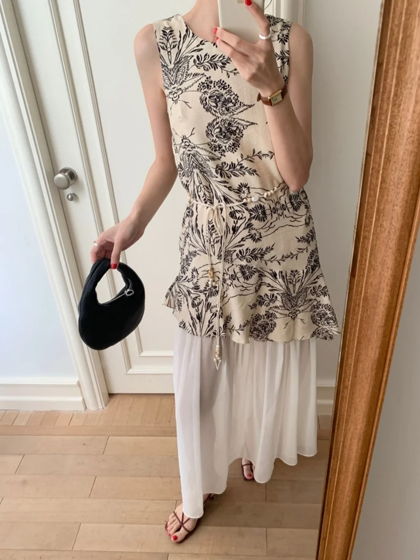 

Alien Kitty Vintage Women Slip Dress Printed Florals Summer Patchwork Gentle 2025 Office Lady Sweet Holiday Fashion Casual
