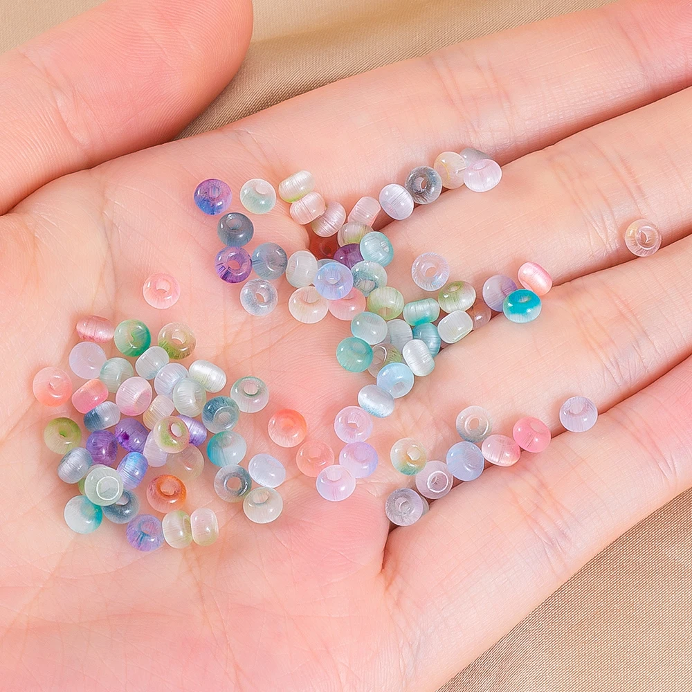 800pcs 4mm Gradient Colorful High-Quality Glass Cat eye Seed Beads Rice Spacer Bead For  Necklace DIY Jewelry Making Accessories - view 5