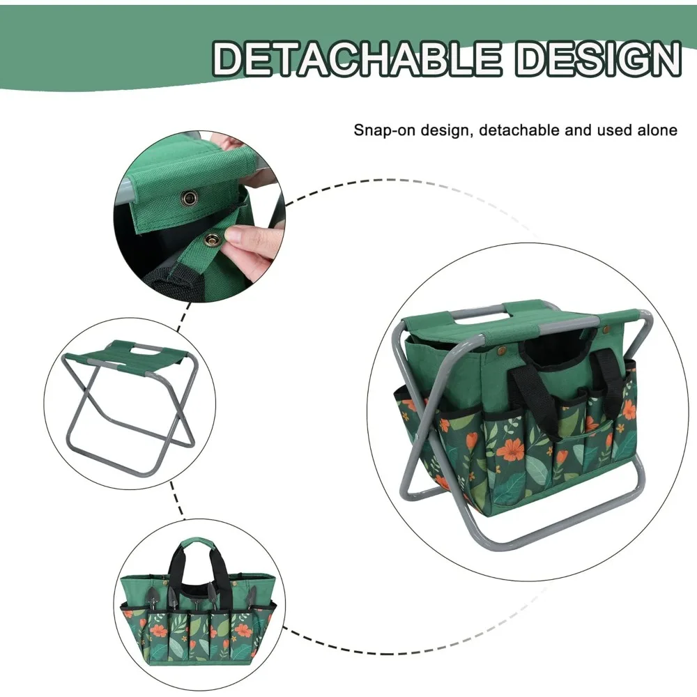 Taburete de jardín plegable con bolsa de mano desmontable, asiento multifuncional para jardinería, Camping, pesca, actividades al aire libre
