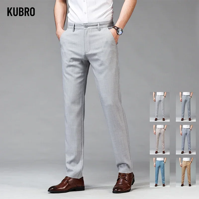 KUBRO Spring Summer Business Suit Pants Men Thin Formal Slim Fit Classic Office Straight Casual Trousers Fashion Brand Clothing