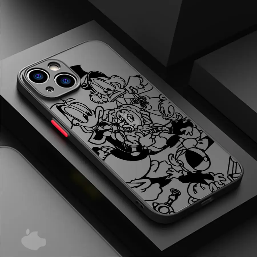 Custodia per telefono Donald Duck Black Disney per iPhone 14 15 16 Pro Max Plus 12 13 11 Pro Max SE 7 8 XR XS 12 Mini Matte Soft