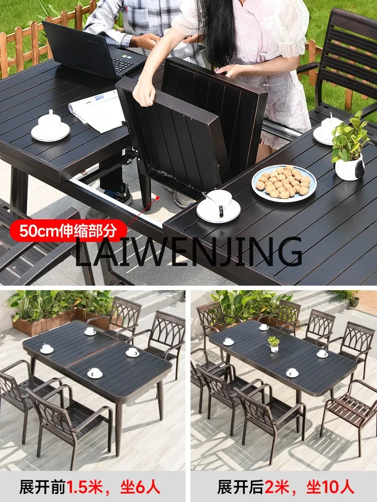 6 Outdoor Aluminum Courtyard European Style Villa Iron Cast Aluminum Terrace Outdoor Retractable Long Table
