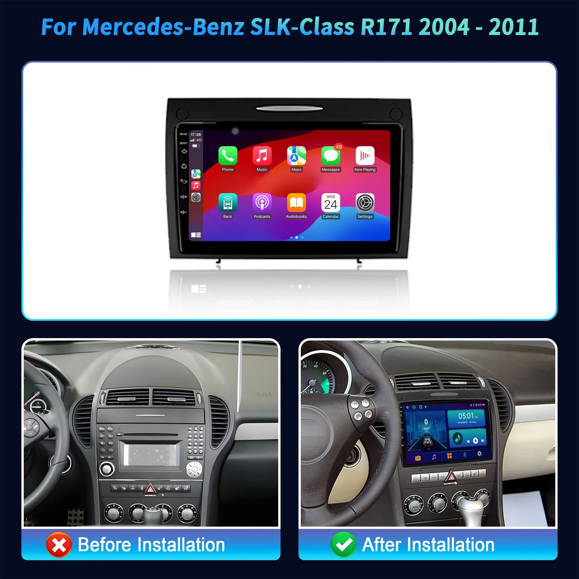 

9-дюймовый автомобильный радиоприемник Android 16 для Mercedes Benz SLK-Class R171 2004-2011 BT Carplay, мультимедийная навигация, головное устройство, 2K QLED экран