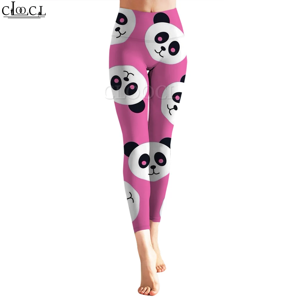 Cloocl moda rosa feminino legging bonito panda padrão 3d impresso calças de cintura alta estiramento leggings de fitness exercício moldar