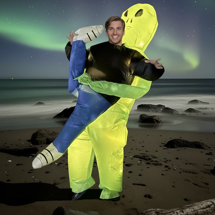 

Adult Inflatable Alien Costume Glow in the Dark Funny Blow Up Suit Unisex for Christmas Thanksgiving Carnival Party (155-190CM)