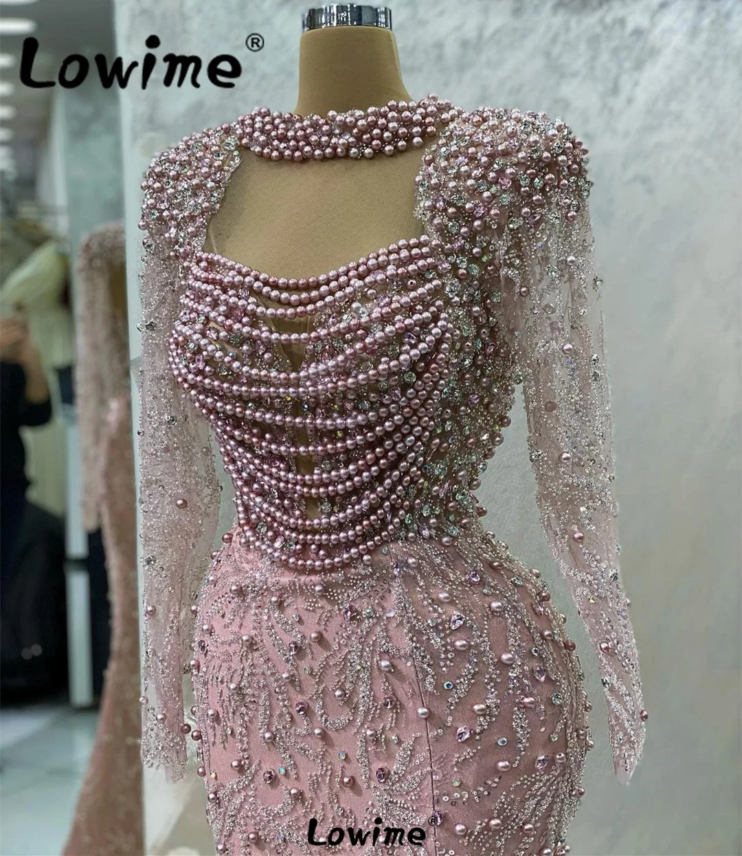 Aso Ebi Pink Prom Dresses Beading Pearls Evening Formal Party Birthday Engagement Gowns Dresses Robe De Soiree With Side Split