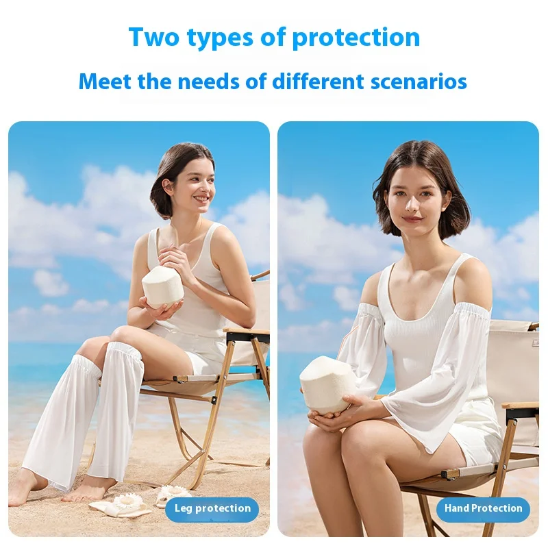 Mangas de brazo de pierna 2 en 1 de seda de hielo fresca para mujer, protector solar para ocio en la playa al aire libre, calentadores de piernas con manga de hielo UV, protección solar de verano