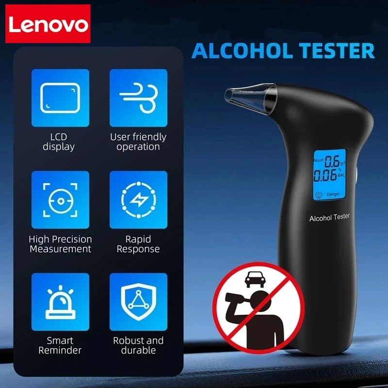 Lenovo Professional Breathalyzer Alcohol Tester With Digital Display Reusable Mouthpieces For Home Car Use Accurate Portable