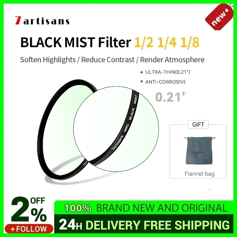 7artisans 1/2 1/4 1/8 Black Mist Diffusion Lens Filter with Special Effect Video Film Cinematic Quality Images for Cameras Lens