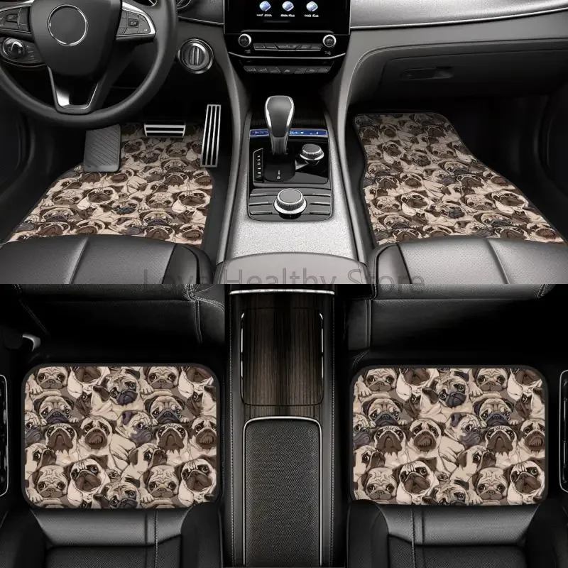 

Car Floor Mats Set of 4 Cartoon Pug Puppy Dog Vehicle Front and Rear Carpets Mats Non-Slip Auto Foot Mats for Women SUV Sedan