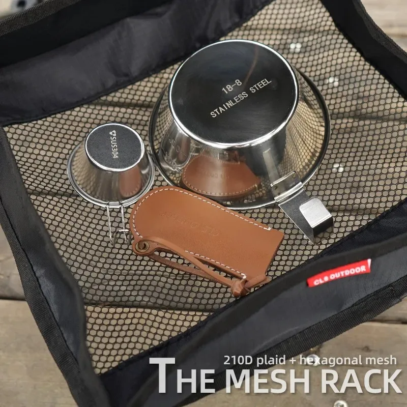 Camping Table Hanging Net Basket M L XL Folding Table Storage Rack Portable Mesh Bag Hook Holder for Outdoors Cookware Organizer