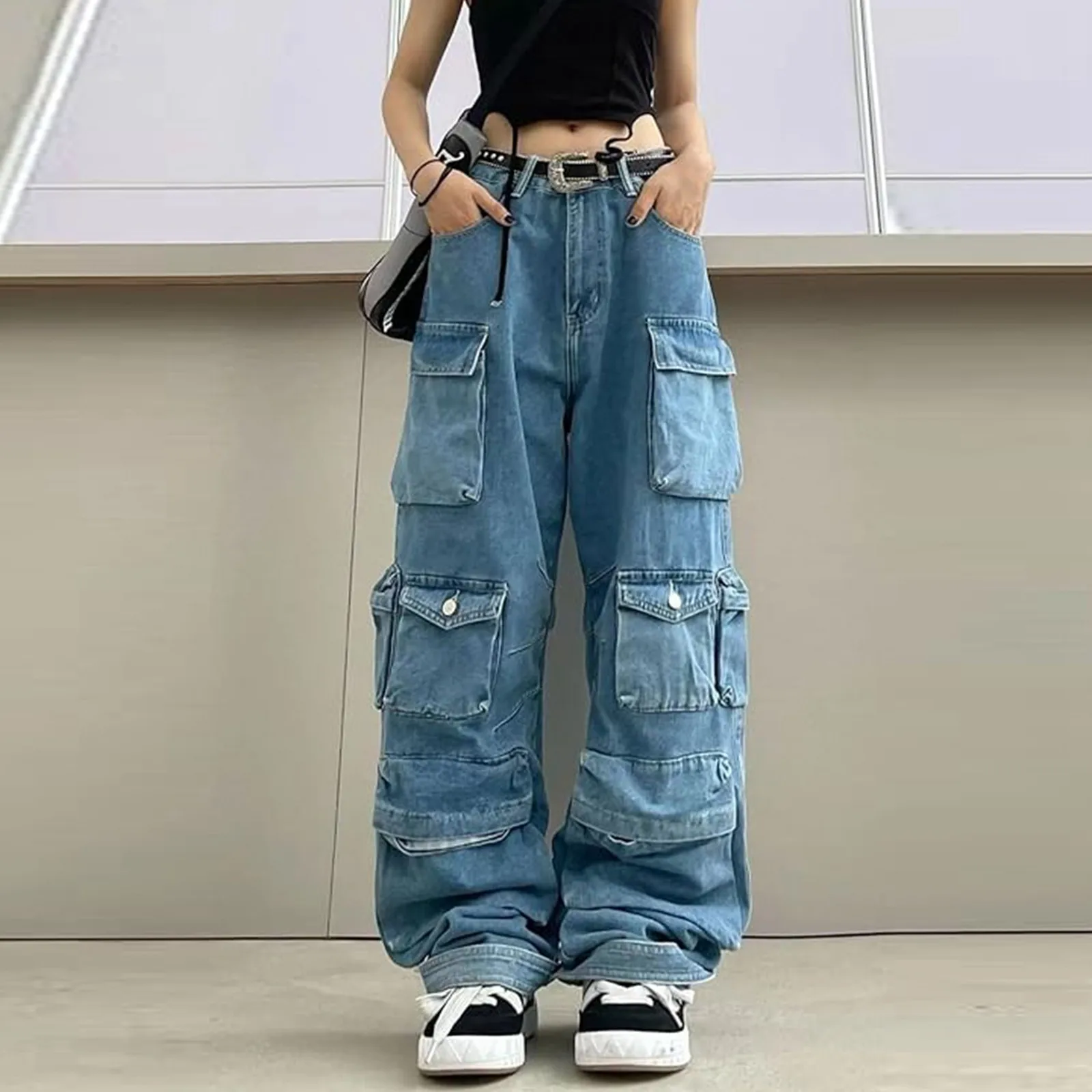 

Multiple Pockets Jeans 2024 Y2K Streetwear Baggy Cargo Jeans Pants For Women Clothing Vintage Loose Women Denim Trousers Men