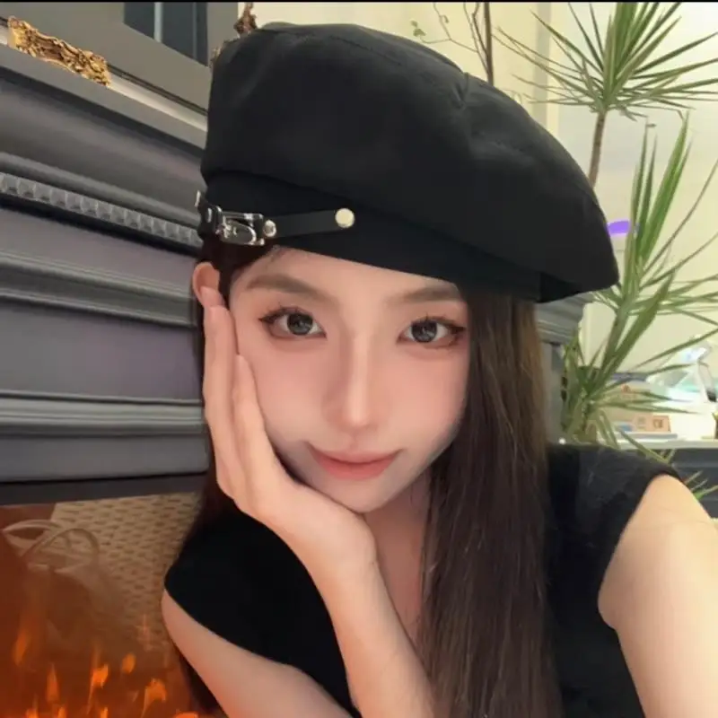 

Adjustable Vintage Beret Hats Fashion Autumn Winter Beret Female Temperament Caps Metal Buckle Beret British Painter Hat