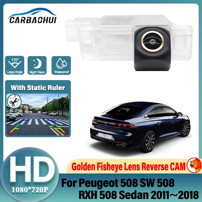 Rear View Camera For Peugeot 508 SW 508 RXH 508 Sedan 2011~2018 Backup Parking Reverse Camera License Plate Lamp Camera Golden
