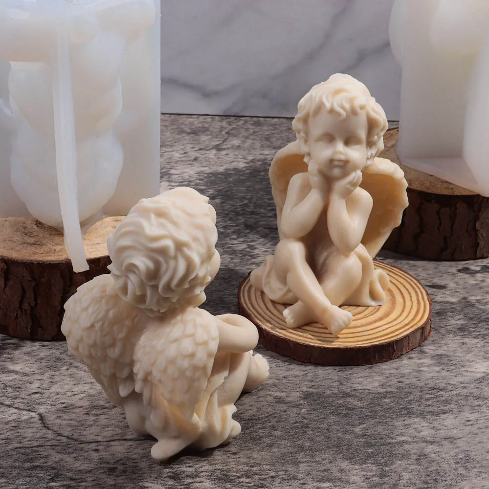 3D Angel Children Silicone Mold Lovely Winged Boys Abstract Craft Scented Candle Wax Mould DIY Gypsum Candle Making Home Decor