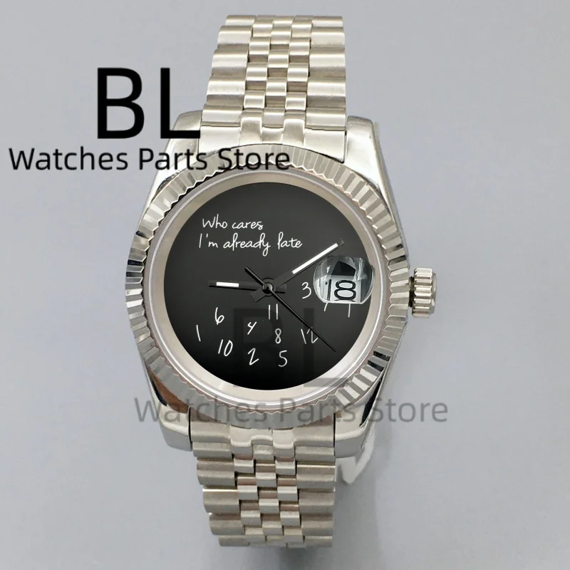 BLIGER 36 مللي متر 39 مللي متر NH35 لا شعار الساعات للرجال أسود أزرق أحمر الذي يهتمني بالفعل أواخر الياقوت كريستال جديد مزدوج نهاية ربط الفرقة