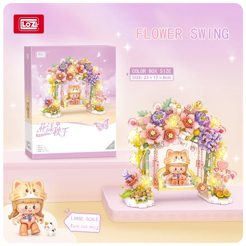 Loz Mini City Street View Flower Swing Building Block Creative Lighting Decorations Model Toy Bricks Children Birthday Gift