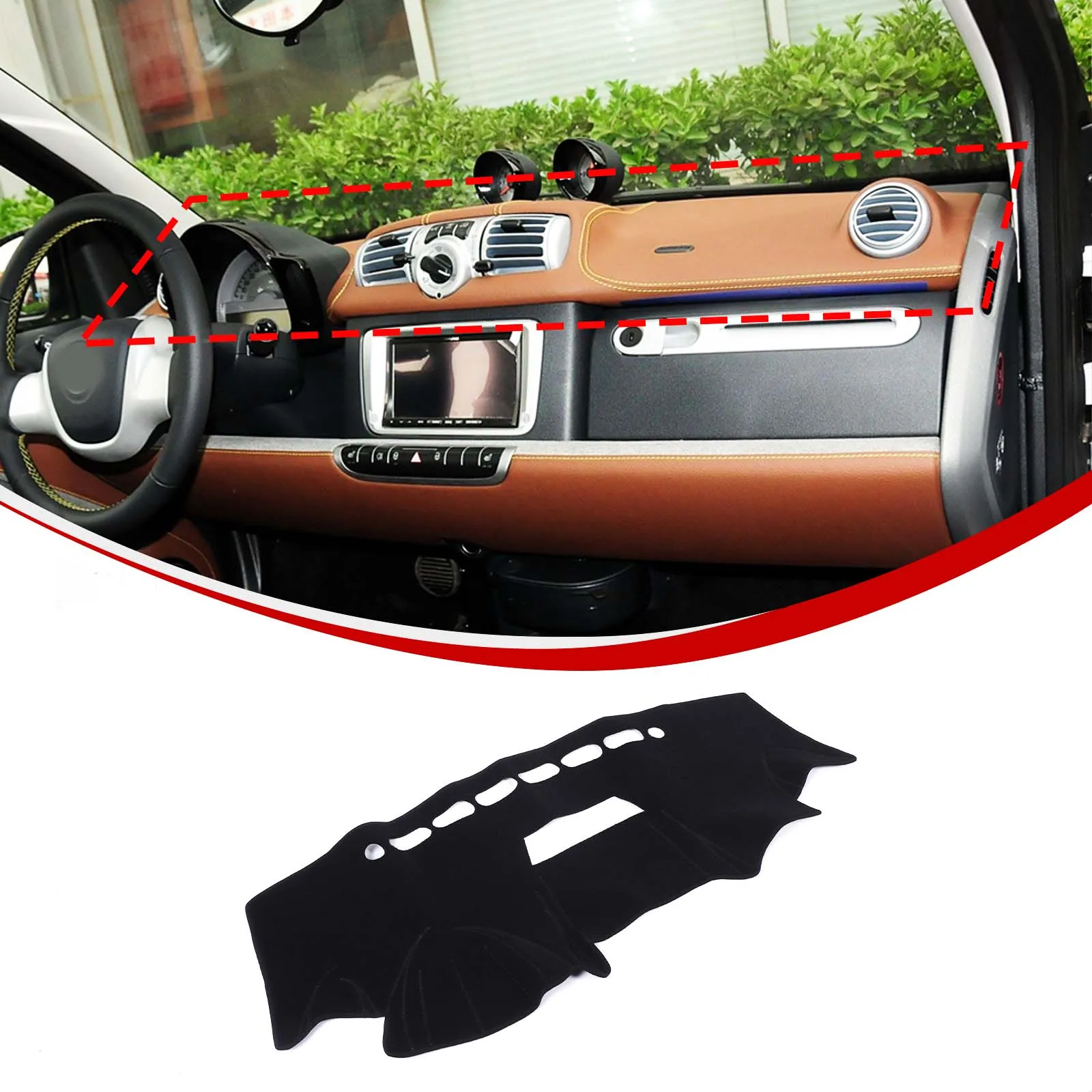 

For Mercedes Benz Smart 2009-2014 Interior Modification Instrument Panel Sunscreen Pad Black (Left Peptide/Clock Edition)