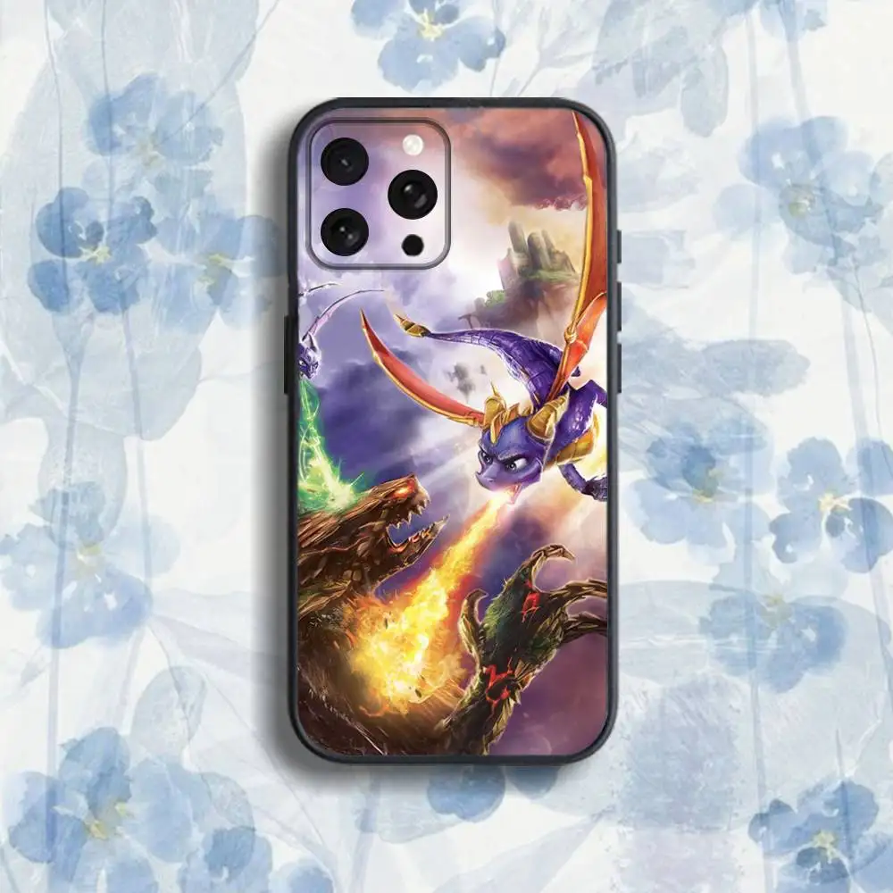 Leuke D-Dragon Spyro telefoonhoesje voor iPhone 17,16,15,14,13,12,Pro,Max,Plus,E,SE4,Air,Mini zwarte softbox