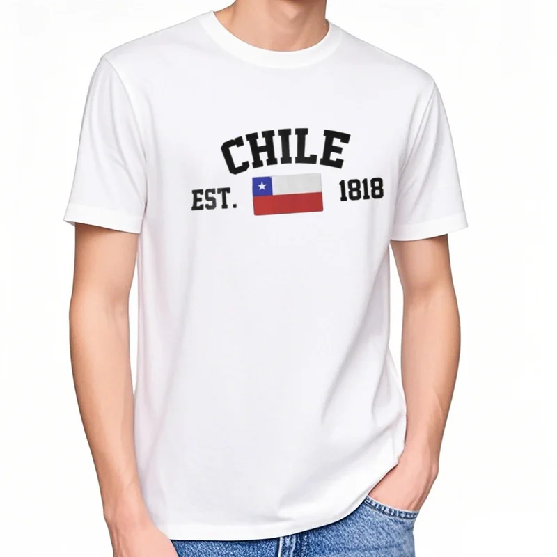 Drapeau du Chili à repasser 100 % coton avec Est. Année marine T-Shirts hommes décontracté femmes vêtements patriotiques