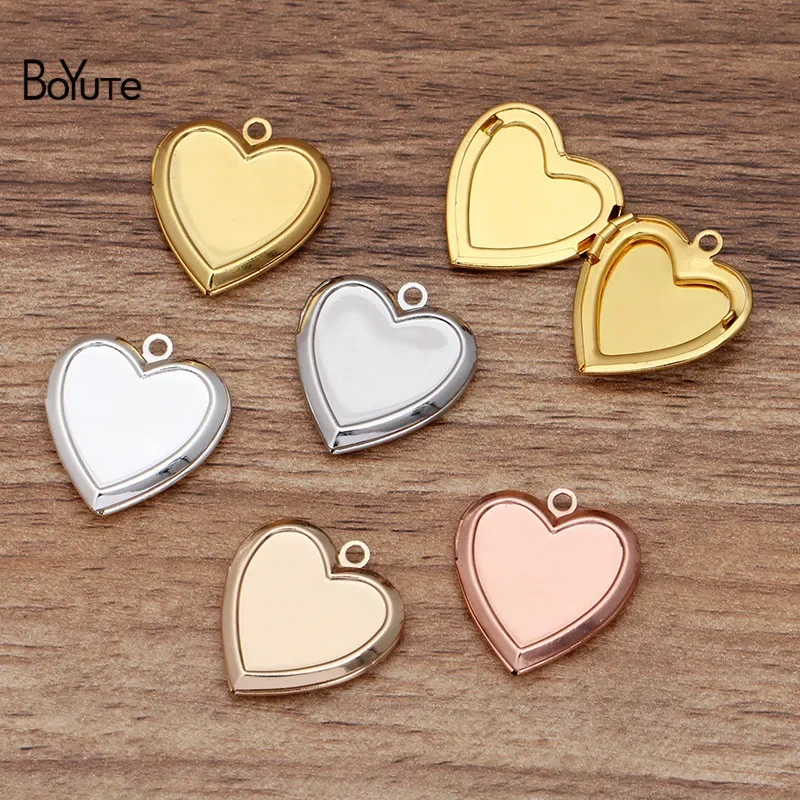 BoYuTe (10 Pieces/Lot) Fit 16MM Heart Cabochon 22*5MM Metal Brass Heart Shaped Memory Locket Can Insert Photo Locket Pendant