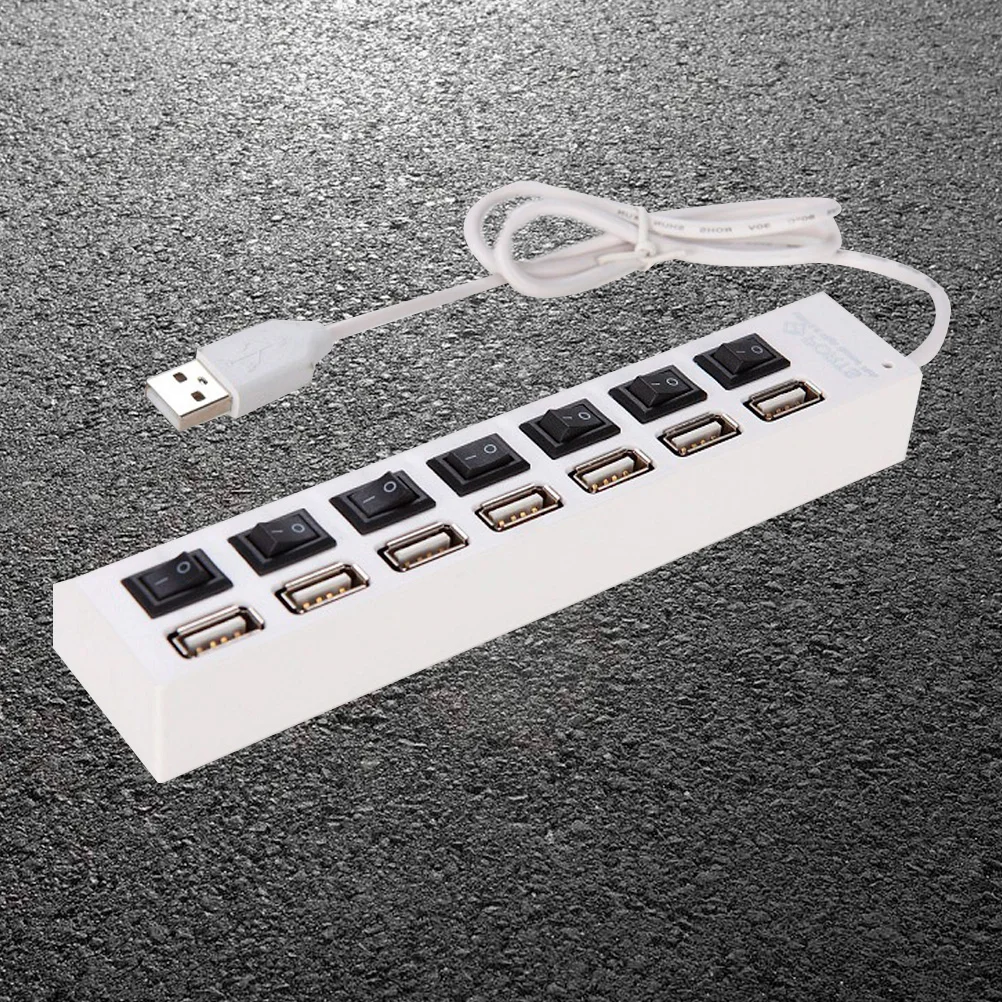 7 منافذ USB Hub لأجهزة الكمبيوتر المحمول، محول فاصل الكمبيوتر، مصدر طاقة متين 2.0، متوافق مع LED فردي
