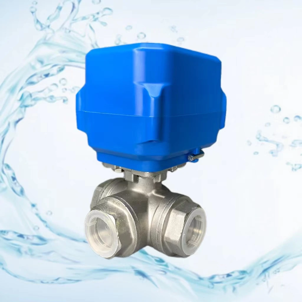 DN15-DN25 Electric Stainless Steel Three-way Left-hand Ball Valve DC24V for HVAC and District Heating