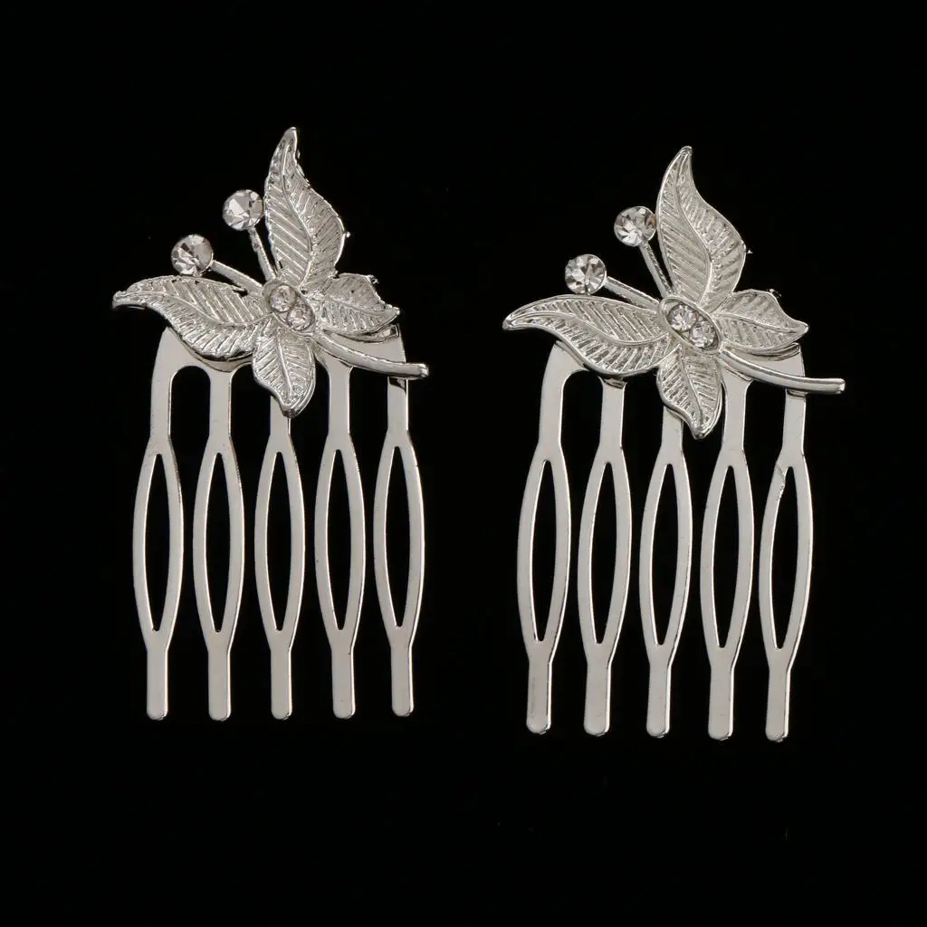 Pack of 2 Bridal Butterfly Rhinestone Hair Comb Hair Accessory