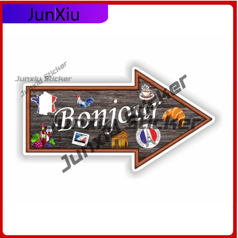 

Bonjour France Direction Sign Sticker Holidays Souvenir Long Lasting Vinyl Decal For Boat Truck UV Resistant Decoration Auto
