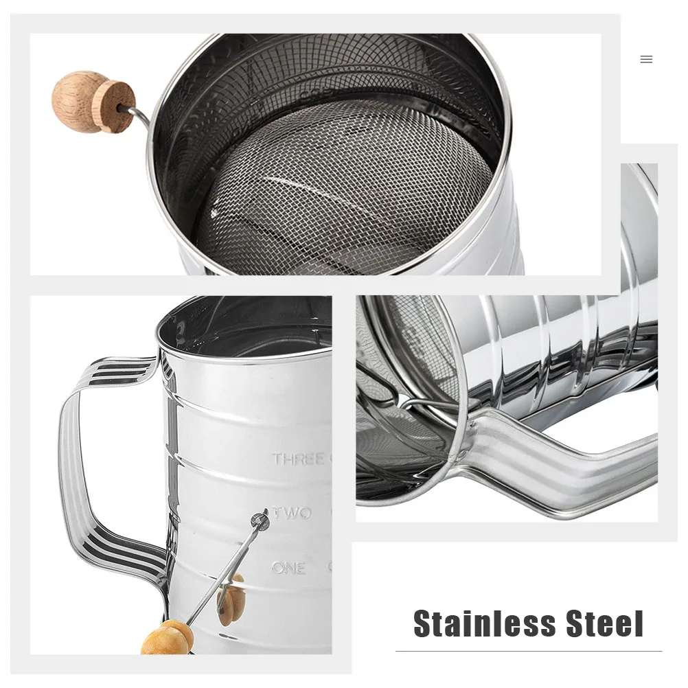 

Stainless Steel Flour Sifter Sieve Large Baking Cup Powdered Sugar Strainer Measuring Scale H Shaker Kitchen Supply