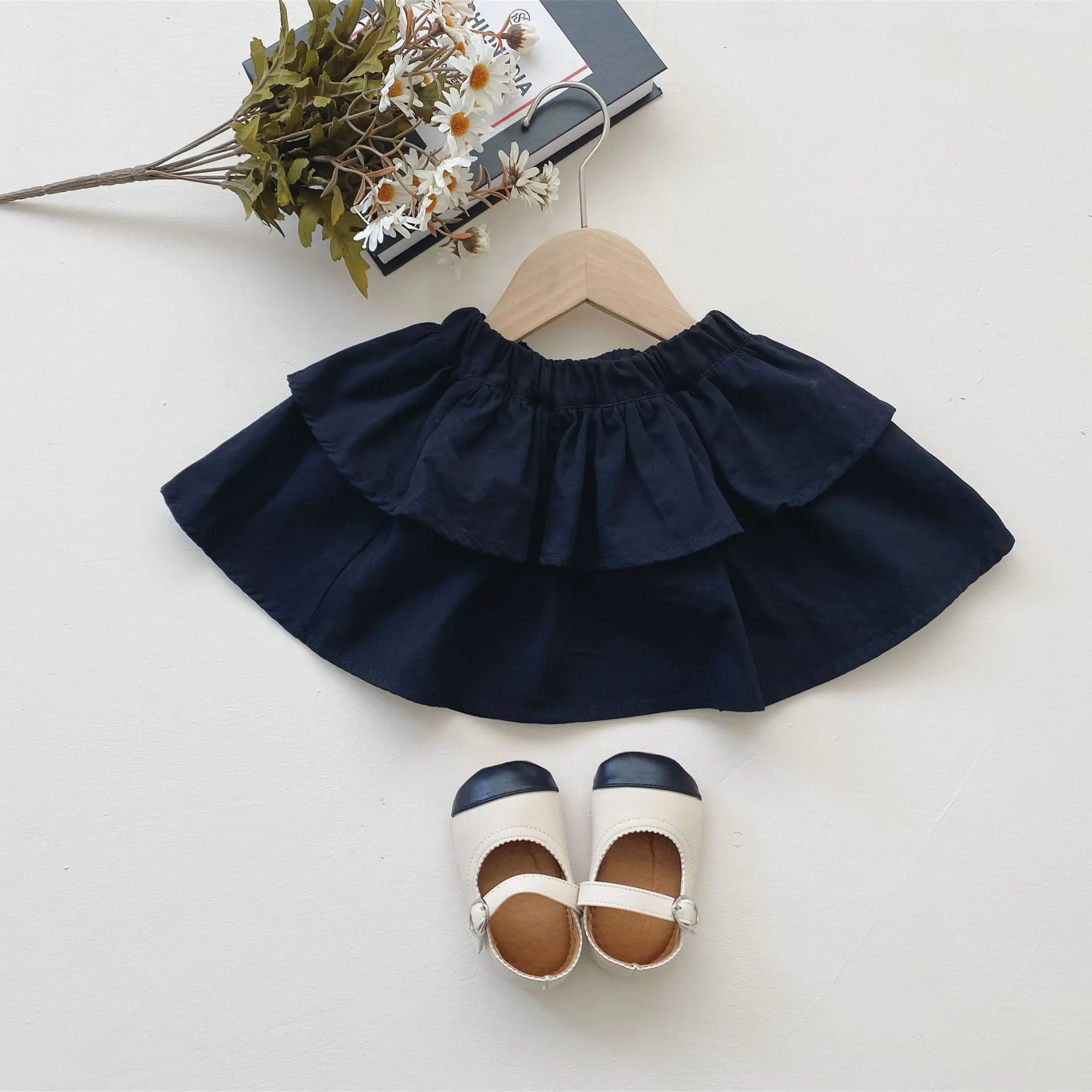 2024 Summer New Baby Striped Clothes Set Cute Infant Girl Short Sleeve Large Lapel Tops Toddler Princess Skirts Set Girls Outfit