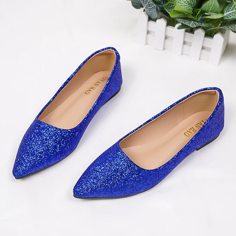 Kobiety Czerwony Niebieski Zielony Sparkly Shoes Pointy Toe Fashion Designer Bling Wedding Party Chaussure Duże Rozmiary 32 44 45 48 27 cm Slip-Ons