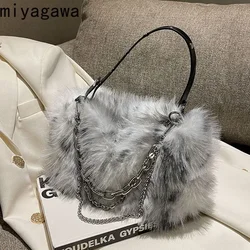 Miyagawa Fashion Plush Bag Women's Bag 2023 Autumn/Winter New French Korean Style Versatile Handheld One Shoulder Chain Bag