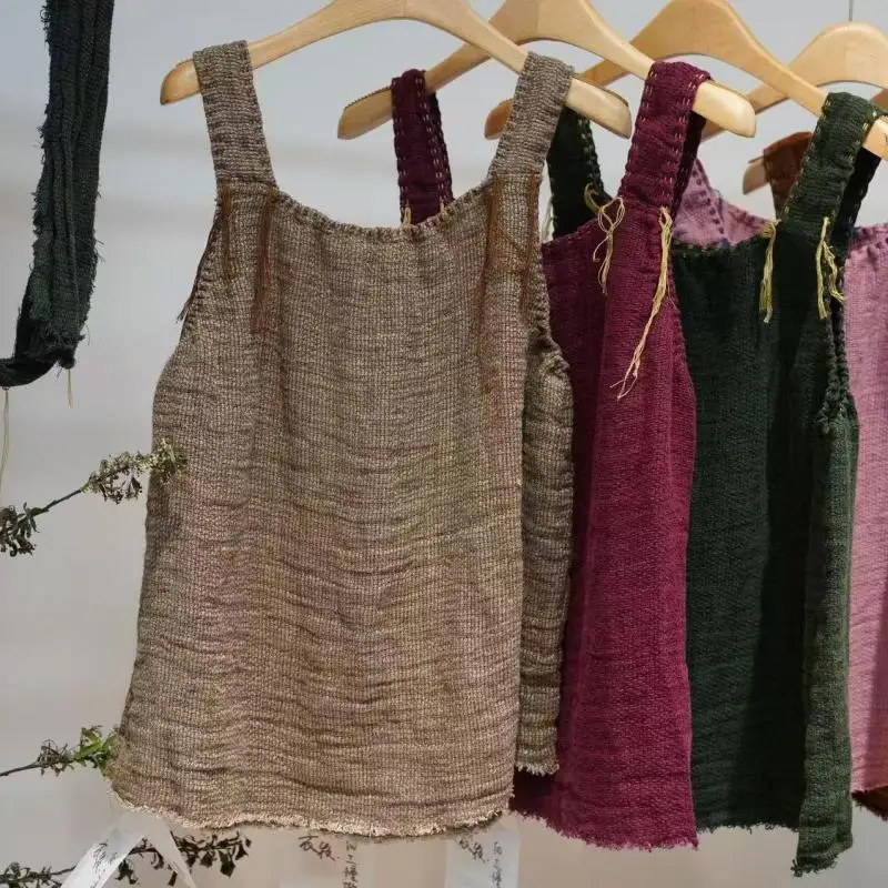 

Оригинальный дизайн, весенне-летний стиль, женские топы без рукавов, ручная яркая линия, украшение, винтажная льняная майка Femme B228