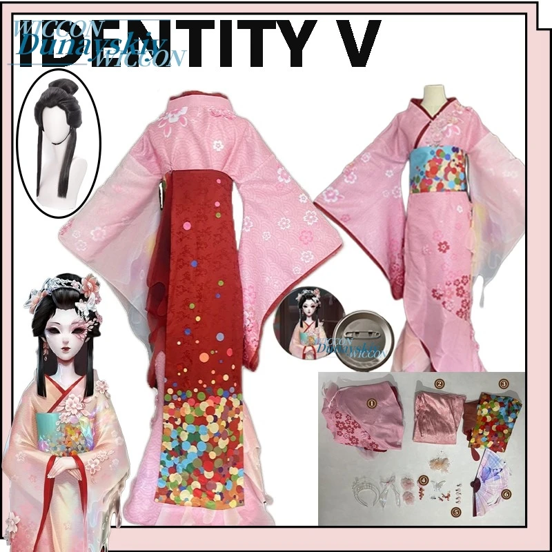 

Game Identity V Geisha Michiko Hanfu Cosplay Costume Wig Amber Tears Dress Headwear Hairclips Outfit For Women Role Playing