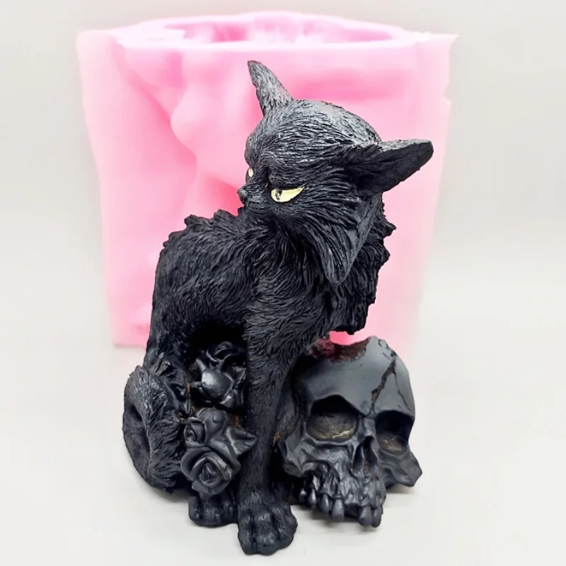 

3D череп волшебник кошка силиконовая форма для свечей DIY мыло ручной работы паста ремесла смола бетон литейная форма инструмент для изготовления подарков на Хэллоуин