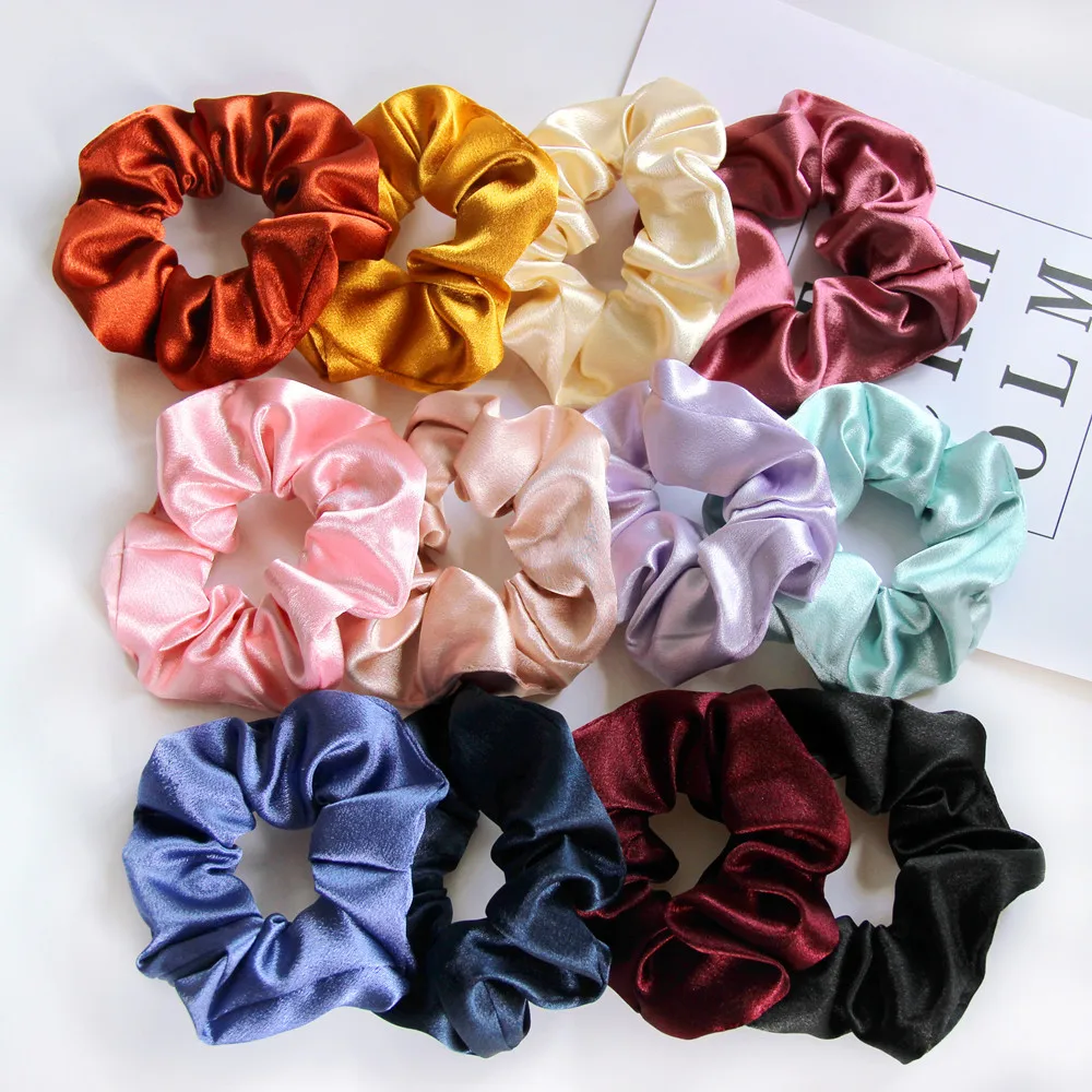 10/30/50PCS Elegant Satin Hair Scrunchies Girls Elastic Rubber Hair Band Solid Color Ponytail Holder Ties Hair Accessories