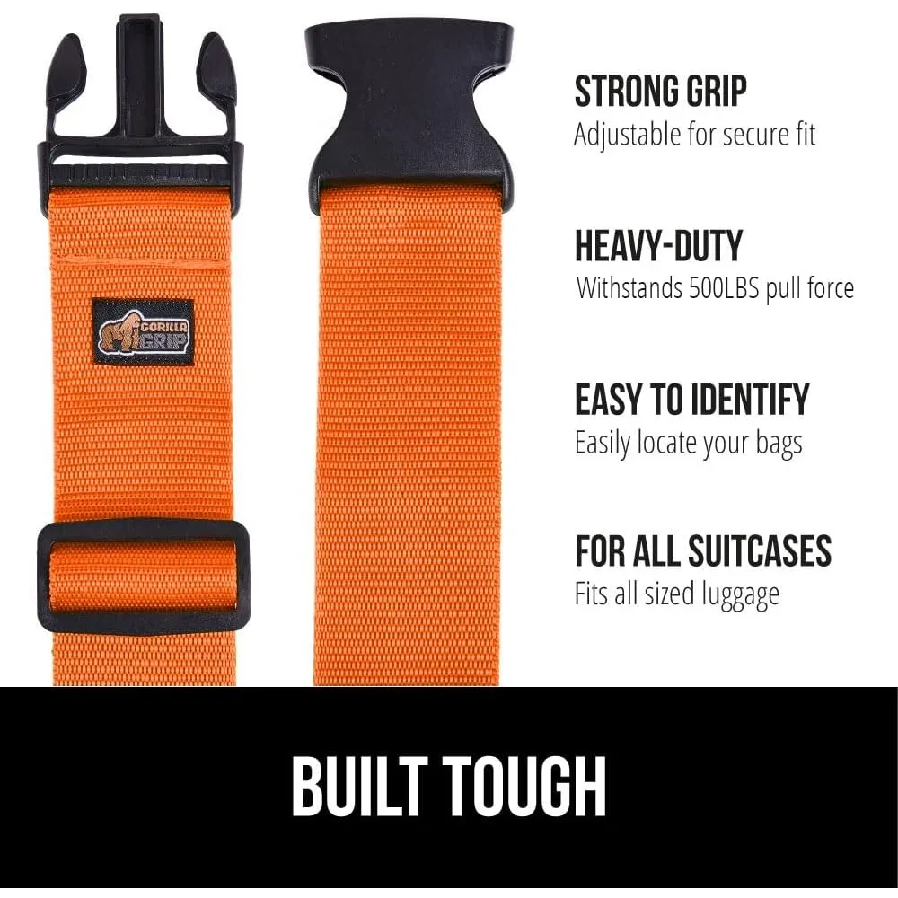 Heavy Duty 4 Pack Adjustable Luggage Straps for Suitcases, Travel Belt Connector Holds Bags Together, Orange view 2