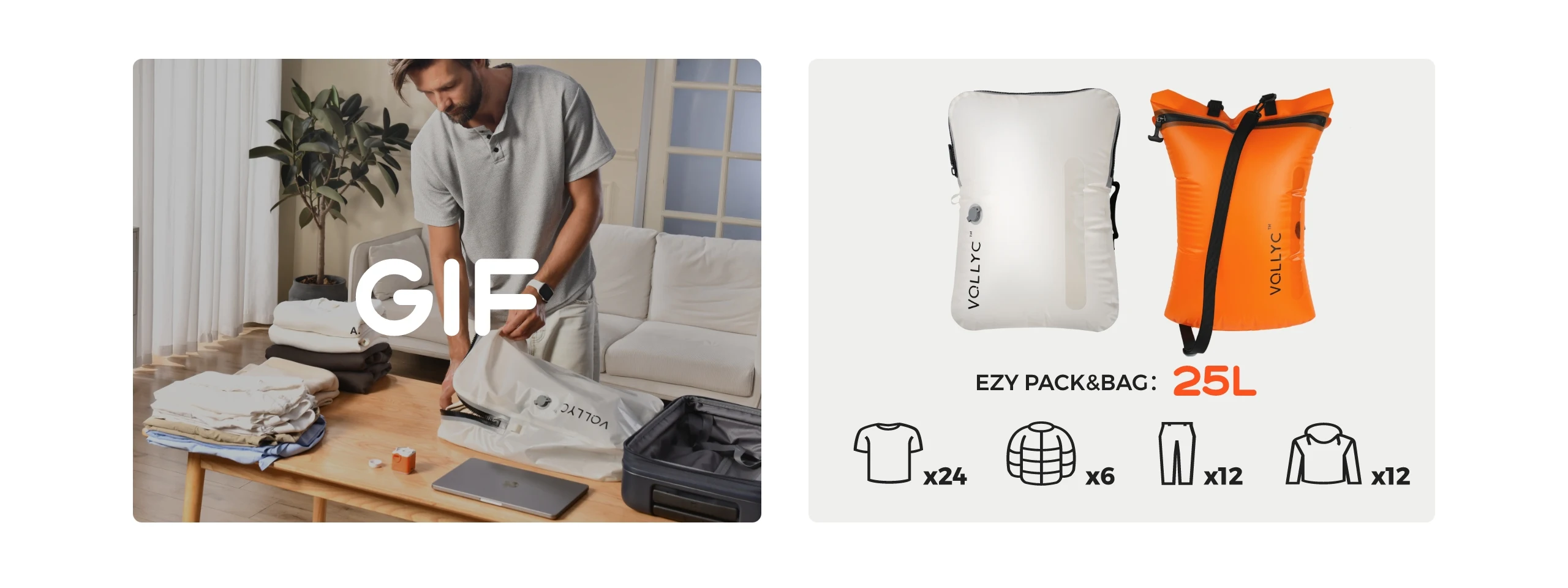 FLEXTAIL X VOLLYC EZYPACK – 25 l Vakuum-Aufbewahrungsbeutel, wiederverwendbare Aufbewahrungstasche für Kleidung, Reiserucksack, Gepäcktasche, 85 % Kompression – Detail 6