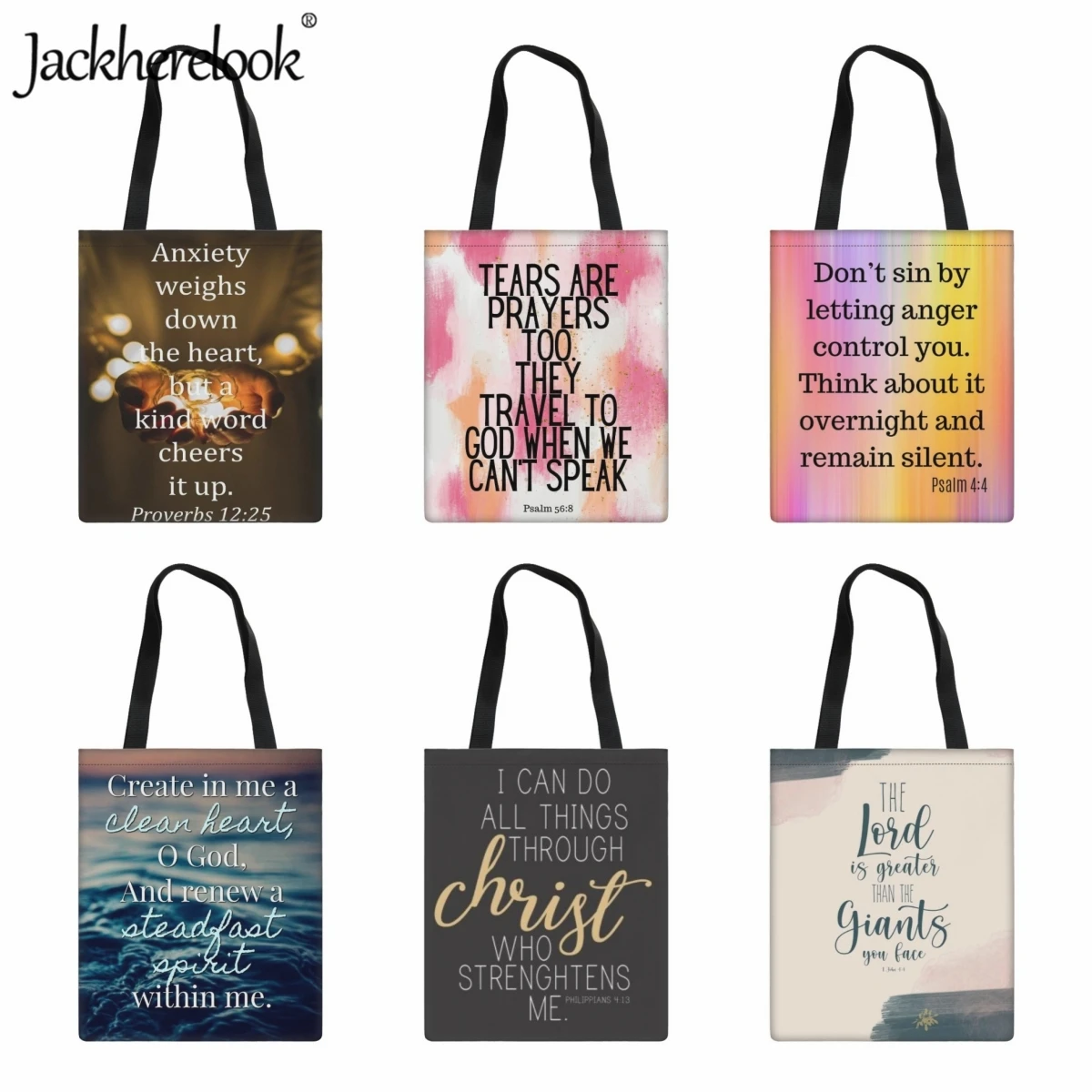 

Jackherelook Christian Scripture Printing Fashion Women's Canvas Shoulder Bag Casual Classic Handbag Eco Friendly Shopping Bag