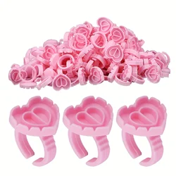 100 PCS Glue Rings Smart Glue Cups Lash Glue Holder Heart Glue Cups Lash Glue Rings Fanning Blossom Cups For Eyelash Extensions