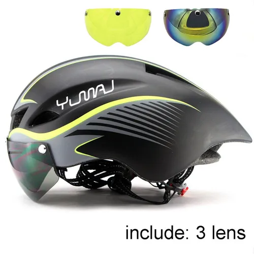 Imagen 2 del producto Nuevo 290g Aero TT casco de bicicleta de carretera gafas de carreras ciclismo bicicleta deportes seguridad TT casco en molde bicicleta de carretera ciclismo gafas casco