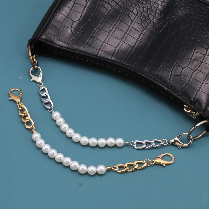 Simple Metal Chain Strap For Bags DIY Handles Simulated Pearl Pendant Shoulder Bag Chain Straps Crossbody