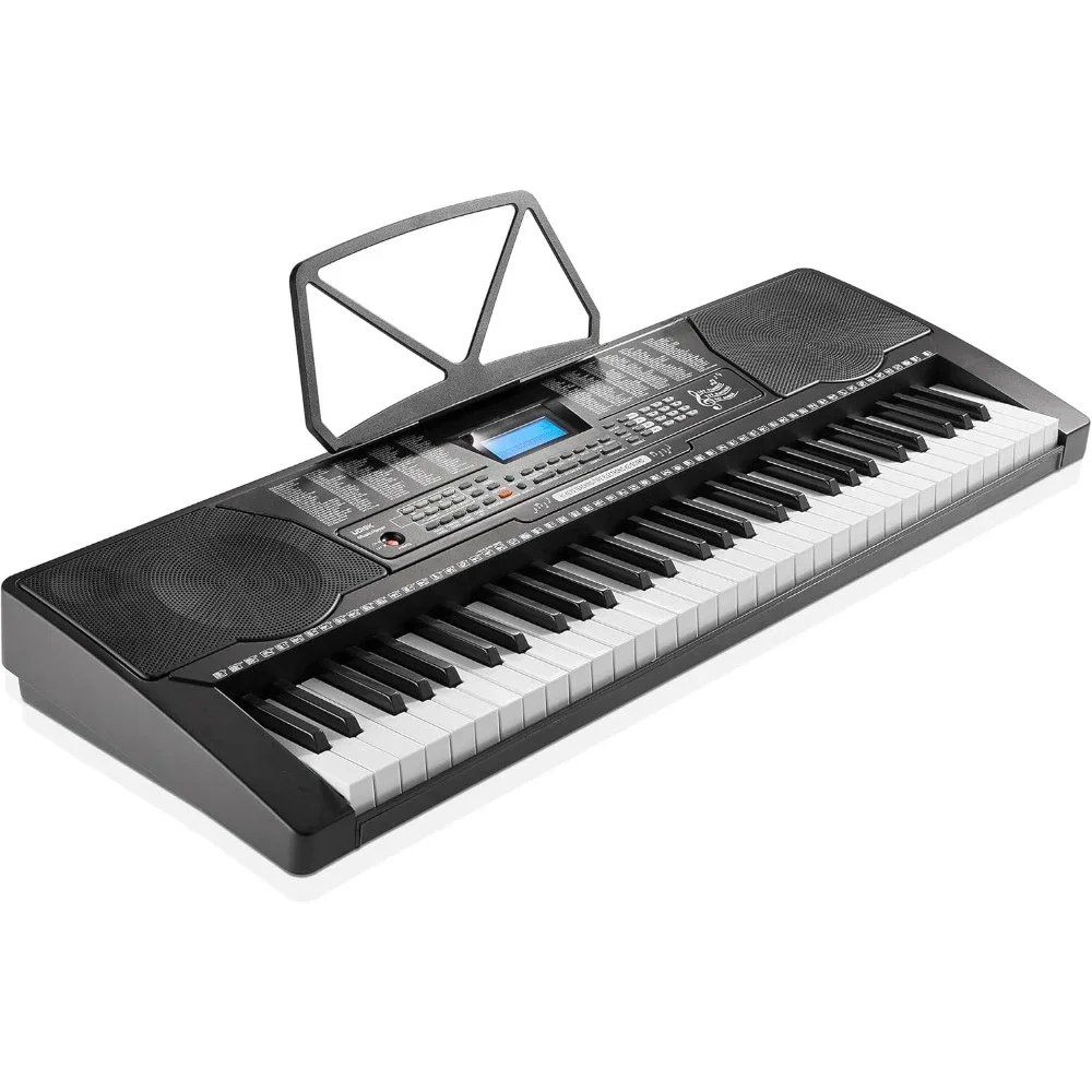 61-Key Digital Electronic Keyboard Piano with Full-Size Keys for Beginners, Includes Stand, Bench, Headphones, Keynote Stickers