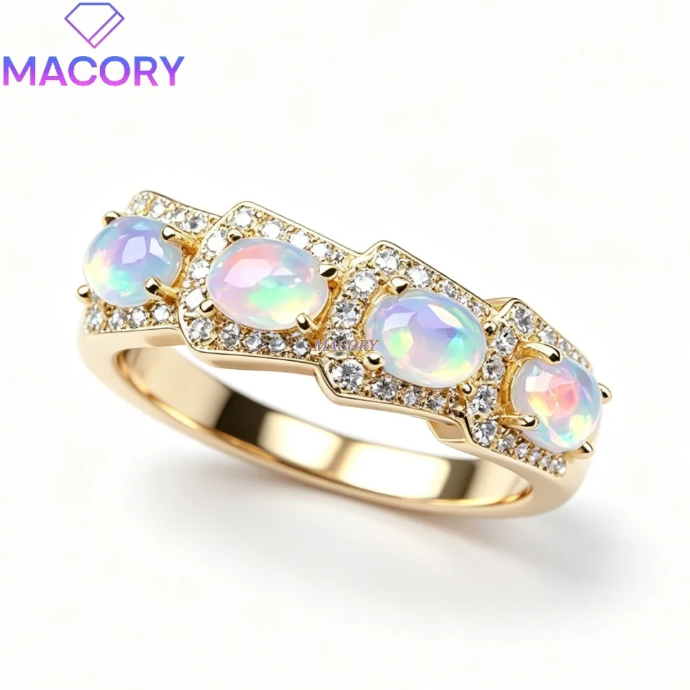 Women's new 925 silver natural opal ring luxury jewelry unique accessory exquisite holiday gift for girlfriend party or ceremony